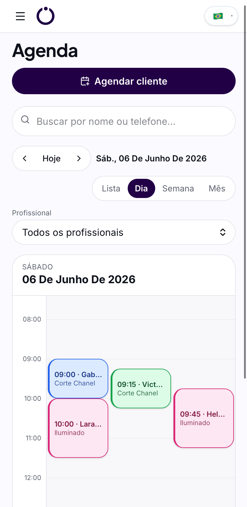 Sua agenda do dia